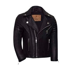Goosecraft Black Leather Boys Sz 5 Motorcycle Jacket Edgy Classic Biker